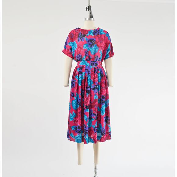 Vintage 80s Boho Floral Skirt and Top Set Full Midi Skirt with Pockets 2pc M - Picture 2 of 10